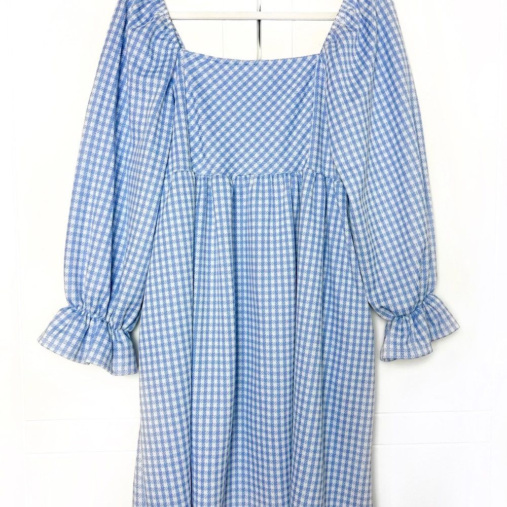 Sugarbox blue gingham eiffel in love balloon sleeve dress | Size M - Picture 5 of 5